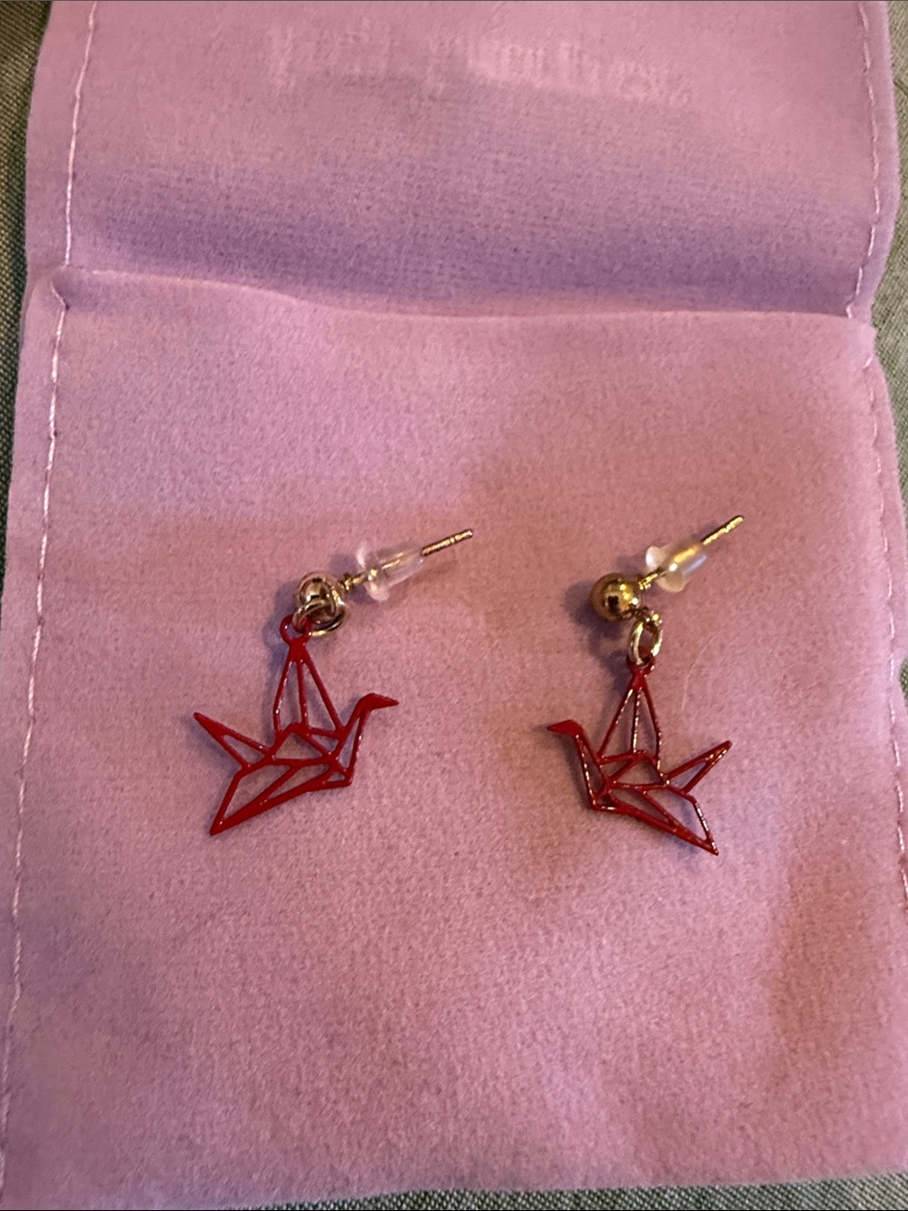 Red Origami Crane Dangle Earrings
